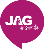 Pinkki puhekupla jossa JAGin logo